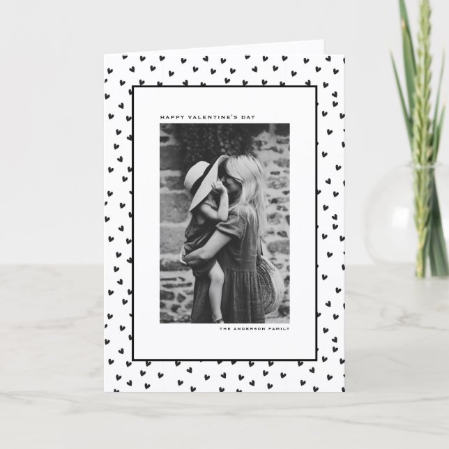 Chic Black and White Heart Pattern Valentine's Day Helgkort (Framsida)
