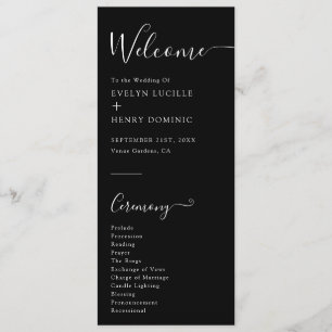 Chic Black and White Minimalist Bröllop Ceremony Program