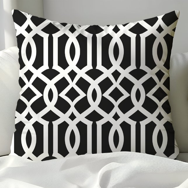 Chic Black and White Moroccan Trellis Mönster Kudde (Skapare uppladdad)