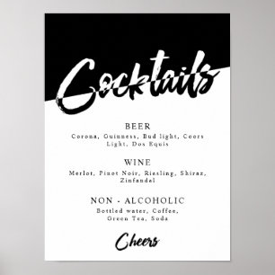 Chic Black and White Party Drink Menu Poster