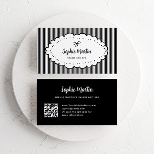 Chic Black and White Rand and Bow QR-kod Visitkort
