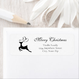 Chic Black and White Reindeer Address              Returadress Etikett