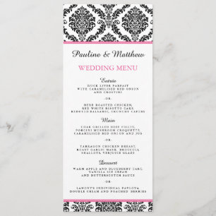 Chic Black and White Rosa Damask Wedding Menu Meny