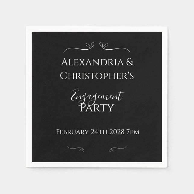 Chic Black and White Script Engagement Party Pappersservett (Framsidan)