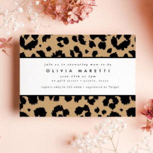 Chic Black Animal Print Leopard Baby Shower Inbjudningar