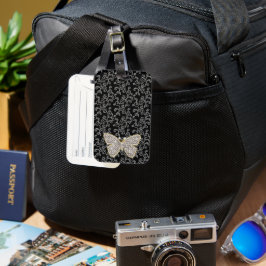 Chic Black Blommigt Jewel Butterfly Bagagebricka