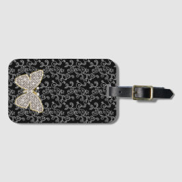 Chic Black Blommigt Jewel Butterfly Bagagebricka