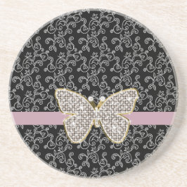 Chic Black Blommigt Jewel Butterfly Underlägg