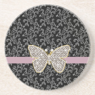 Chic Black Blommigt Jewel Butterfly Underlägg
