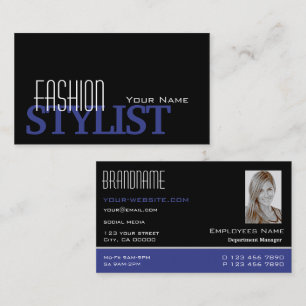 Chic Black Blue and White med Photo Professionell Visitkort