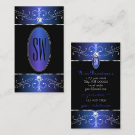 Chic Black Blue Lila Ornate Ornaments Initialer Visitkort