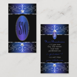 Chic Black Blue Lila Ornate Ornaments Initialer Visitkort