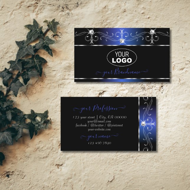 Chic Black Blue Squiggles Gnistra judar med Logoty Visitkort (Skapare uppladdad)