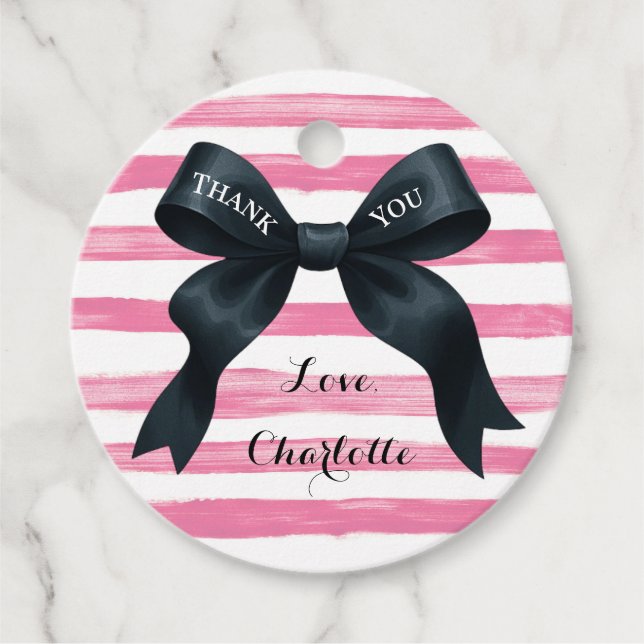 Chic Black Bow Rosa White Rand Gåvor Etiketter (Framsida)