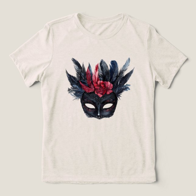 Chic Black Burgundy Red Floral Mask T Shirt (Design Framsida)
