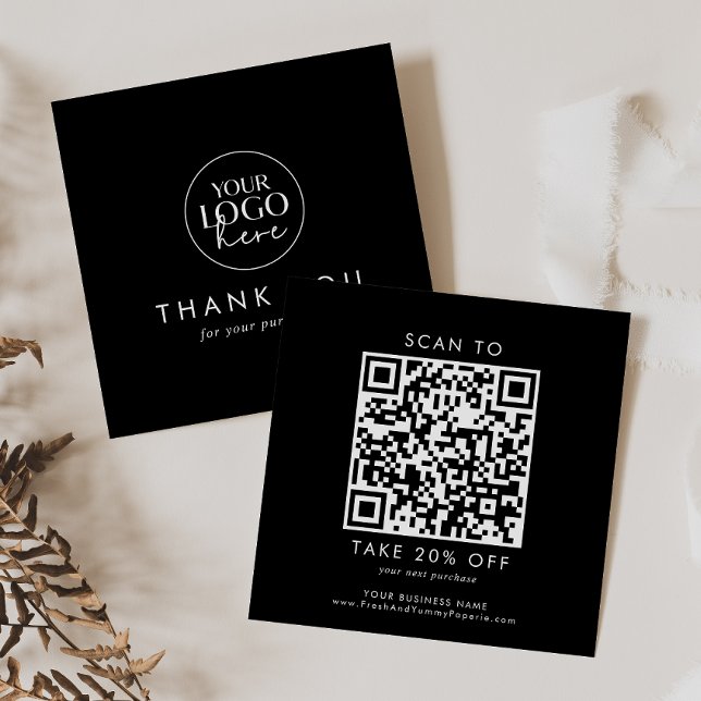 Chic Black Business Logotyp QR-kodTack Rabattkort (Skapare uppladdad)