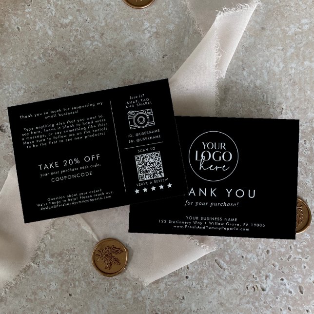 Chic Black Business Logotyp Tack Order Tilläggskort (Skapare uppladdad)