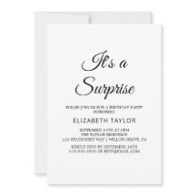 Chic Black Calligraphy Surprise Party-inbjudan