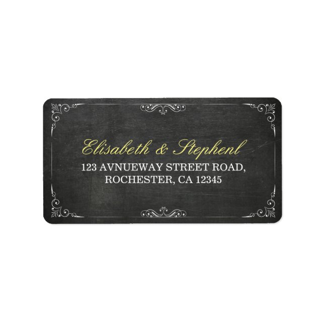 Chic Black Chalkboard Blommigt Bröllop-adressetike Adressetikett (Framsidan)