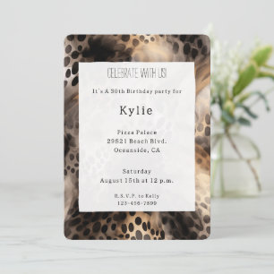 Chic Black Cream Leopard Animal Birthday Inbjudningar
