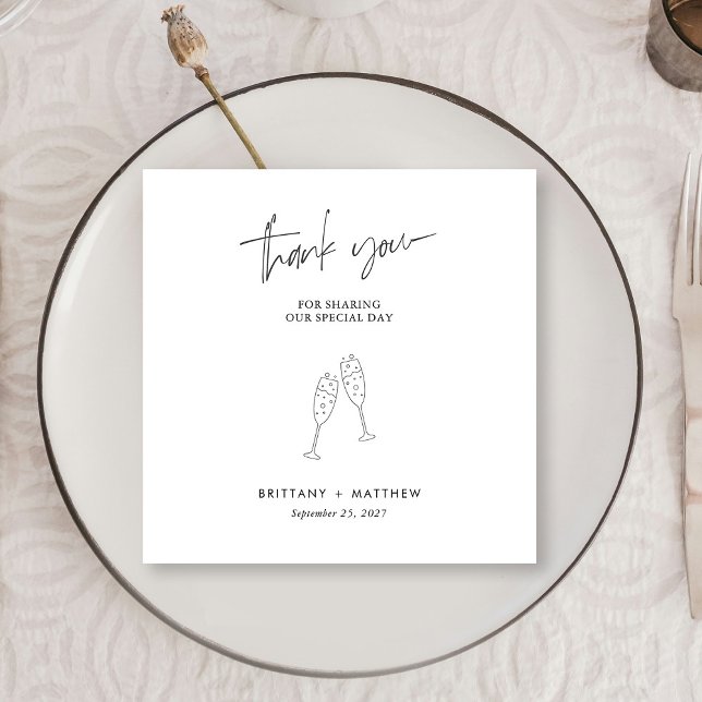 Chic Black Cursive Bröllop Tack Napkins Pappersservett (Personalized Chic Black Cursive Wedding Thank You Napkins)