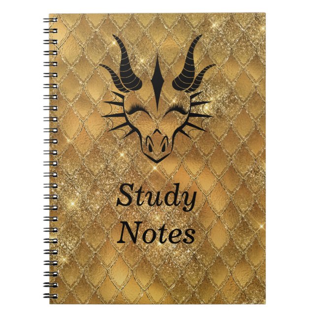 Chic Black Dragon Head & Guld Dragon Scales Anteckningsbok (Framsidan)
