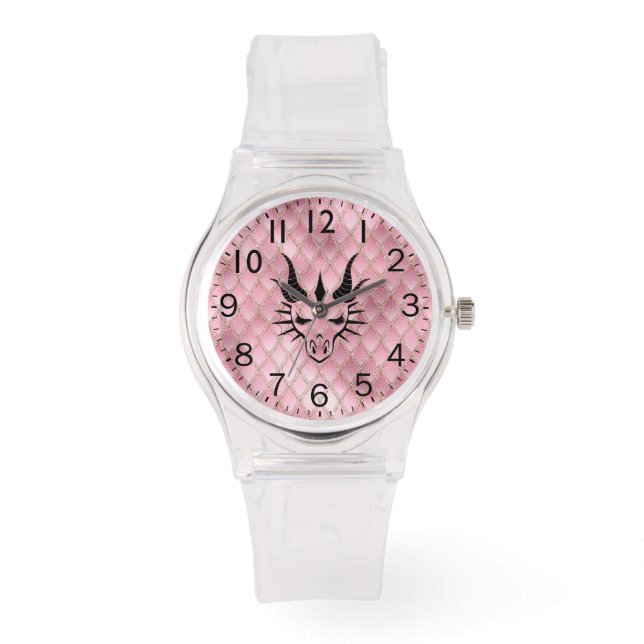 Chic Black Dragon Head & Rosa Dragon Scales Armbandsur (Framsida)