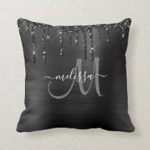 Chic Black Dripping Glitter Brushed Metall Monogra