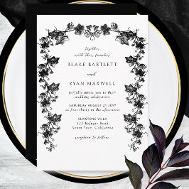 Chic Black Enchanting Botanical Garlands Bröllop Inbjudningar