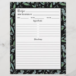 Chic Black Eucalyptus Mönster Recipe Binder Page