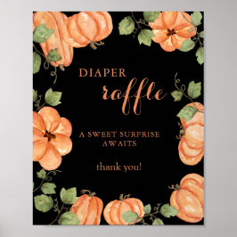 Chic Black Fall Pumpkin Baby Shower Diaper Raffle Poster