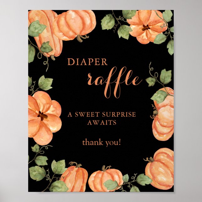 Chic Black Fall Pumpkin Baby Shower Diaper Raffle Poster (Framsidan)