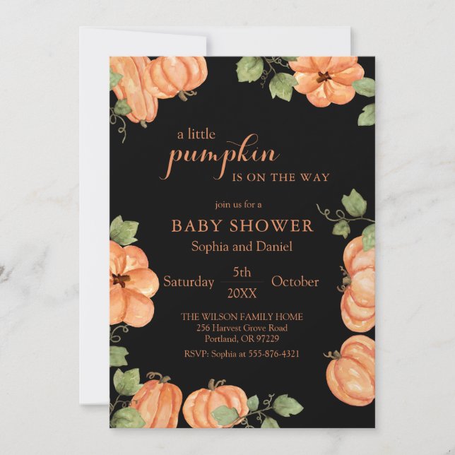 Chic Black Fall Pumpkin Baby Shower Inbjudningar (Framsida)