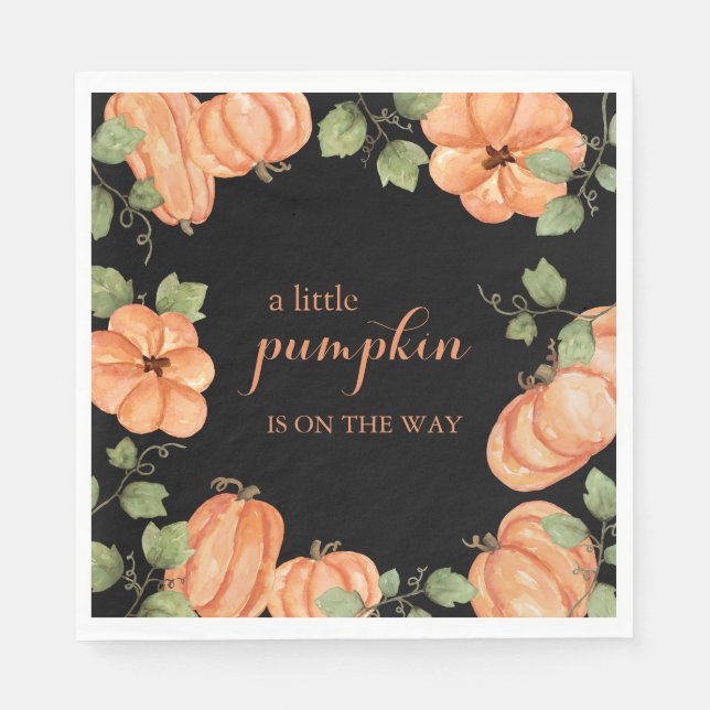 Chic Black Fall Pumpkin Baby Shower Pappersservett (Framsidan)