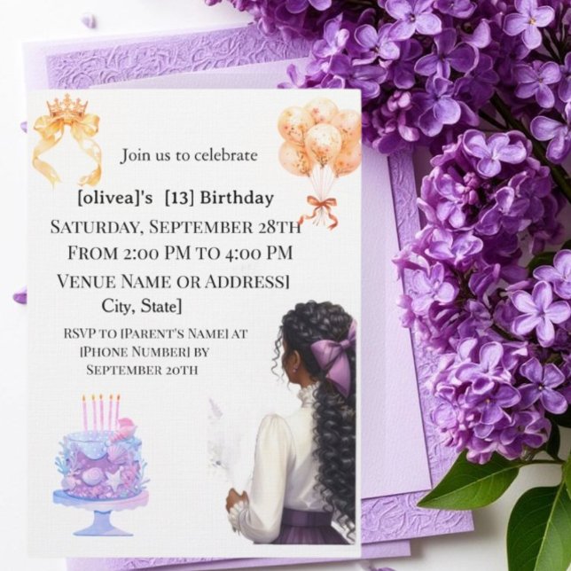 Chic Black Girl 13th Birthday Party Invitation | G Inbjudningar (Skapare uppladdad)