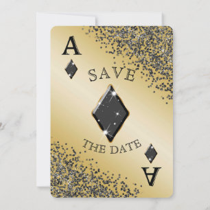 Chic Black Glitter & Ace of Diamonds Spara datum Inbjudningar