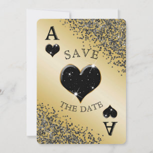 Chic Black Glitter & Ace of Hearts Spara datum Inbjudningar