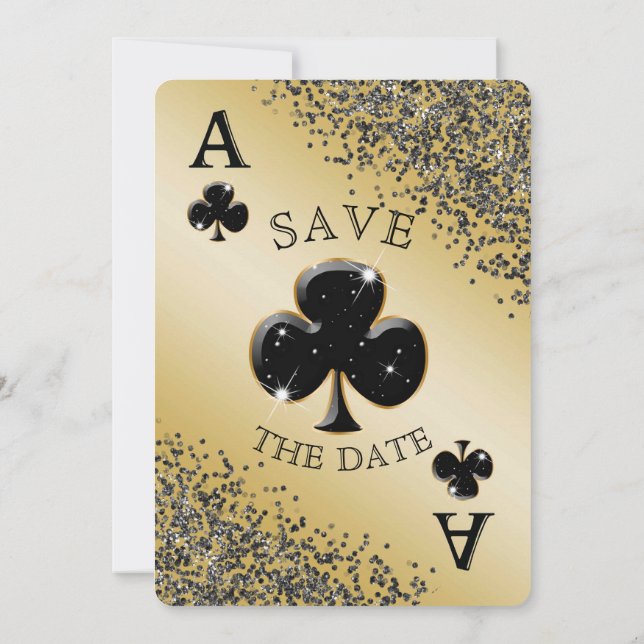 Chic Black Glitter & Ace of Klubbs Spara datum Inbjudningar (Baksida)