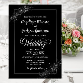 Chic Black Glitter Bröllop Inbjudningar