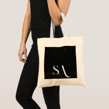 Chic Black Glitter Tote Bag med Initialer