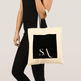 Chic Black Glitter Tote Bag med Initialer Tygkasse