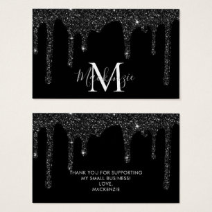 Chic Black Gnistra Glitter Drives Monogram Visitkort