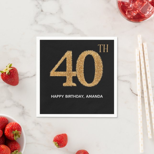Chic Black Gold 40th Birthday Paper Napkin Pappersservett (Insitu)