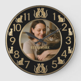 Chic Black & Gold Cat Lover's Wall Clock Stor Klocka