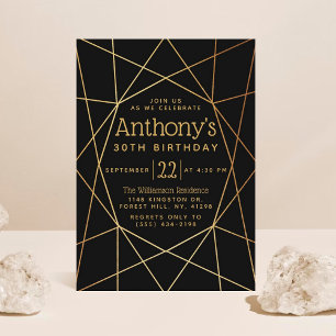 Chic Black & Gold Foil Geometric Mönster Birthday Inbjudningar