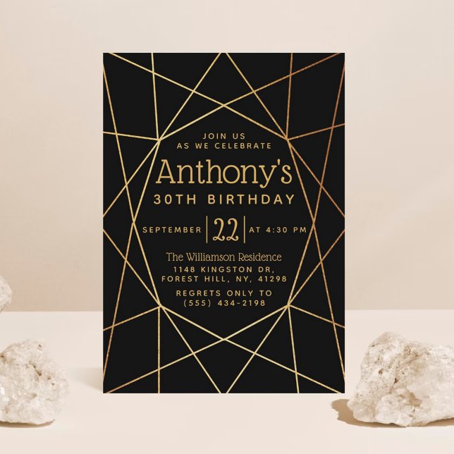 Chic Black & Gold Foil Geometric Mönster Birthday Inbjudningar (Skapare uppladdad)