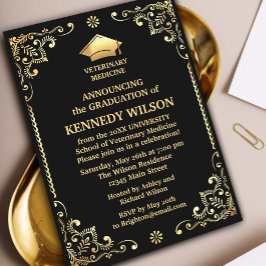 Chic Black Gold foil Studenten Inbjudningar