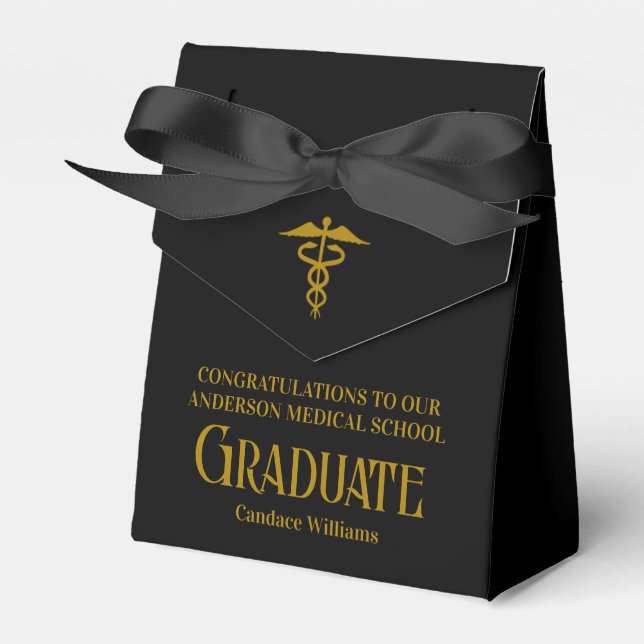 Chic Black Gold Medical School Graduation Party Presentaskar (Framsidan Sidan)