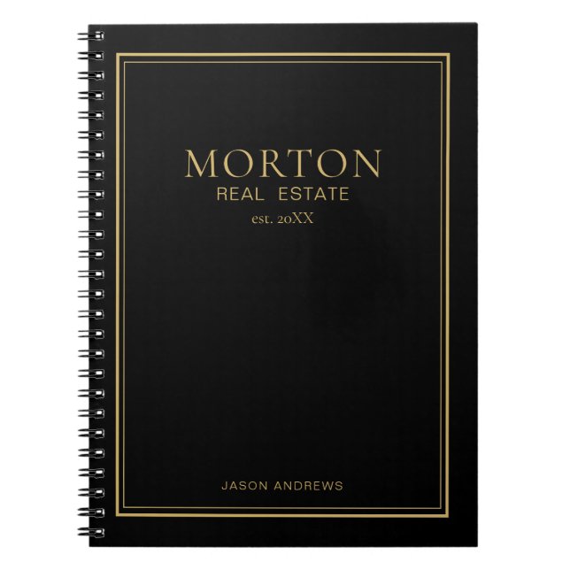 Chic Black Gold Real Estate Notebook Anteckningsbok (Framsidan)