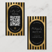 Chic Black & Gold Stripes Social Media QR Code